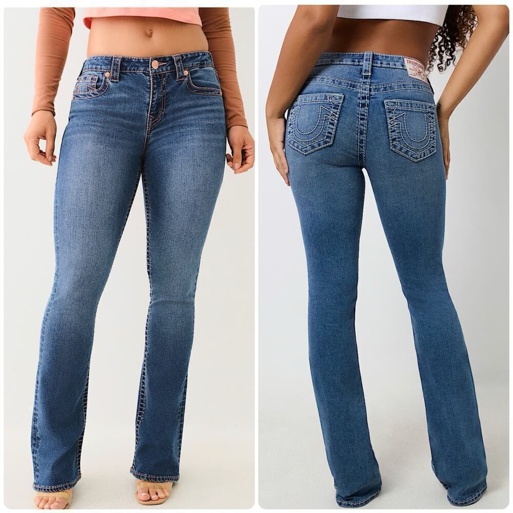 TRUE RELIGION Becca Mid Rise Bootcut Jeans Medium Wash Horseshoe Stitch Logo 26